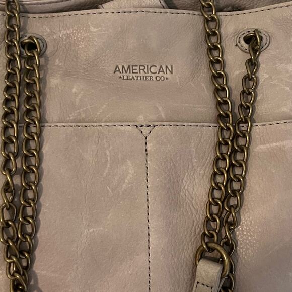 American Leather Co Womens Saco Chain Satchel Grey Smooth Leather Shoulder Bag - Picture 4 of 16